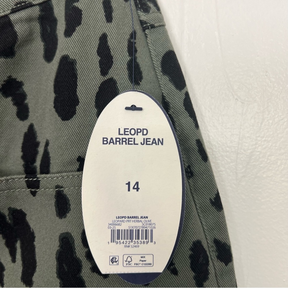 NWT Scoop Leopard Barrel Jeans Size 14 Stretch Bull Denim Olive Green Black - Picture 4 of 6